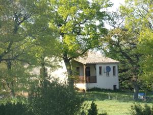a small white house in a field with trees at La Chambre du Bout du Monde in Bouillac