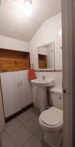 een badkamer met een wit toilet en een wastafel bij Alquiler House in Puerto Montt