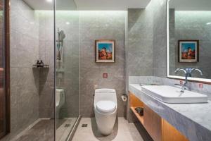 a bathroom with a toilet and a sink and a shower at Vienna Hotel Chongqing Wushan Municipal Government in Wushan +83 photos