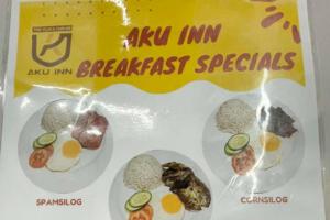 a box of breakfast cereals with eggs and vegetables at Aku Inn Cebu City in Cebu City
