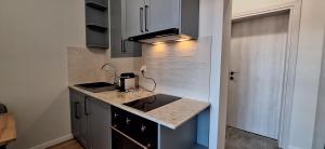 a kitchen with a sink and a counter top at Mint 1 in Veliko Tŭrnovo +11 photos