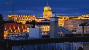 a view of the capitol building at night at Castle View in Budapest