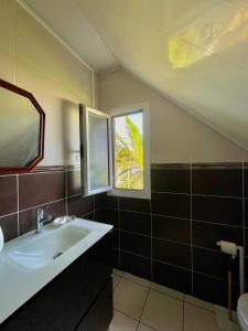 a bathroom with a sink and a window at La Kaz à Toto in Saint-Pierre +5 photos