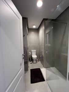 a bathroom with a toilet and a glass shower at Marina Bay in Marsaskala +21 photos