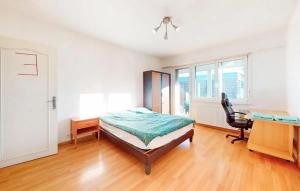 シルティカイムにあるAppartement spacieux à Schiltigheim avec jardinのベッドと机と椅子のある寝室