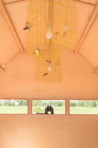 a group of birds flying around a ceiling at Hihahut De Vogelaar in Oud-Ade