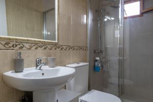 a bathroom with a sink and a shower and a toilet at Alojamiento el Campanario in Cazorla