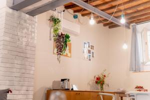 une chambre avec des plantes suspendues au plafond dans l'établissement Loft il Chiostro della Cattedrale, à Lucques