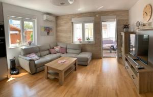 a living room with a couch and a table at apartman Lavanda in Valbandon