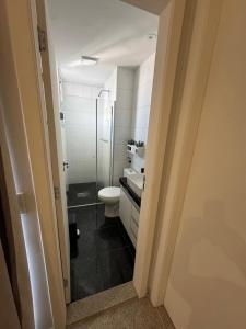 a bathroom with a toilet and a sink at Raja Vista da Serra in Belo Horizonte