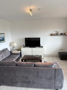 a living room with a couch and a flat screen tv at Apartments Lili in Senj