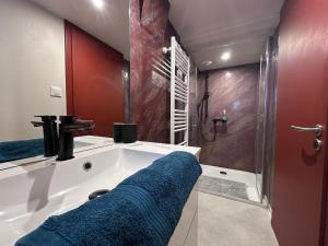 a bathroom with a large tub and a shower at B'm Yerri - Centre ville - vue Cathédrale in Colmar +13 photos