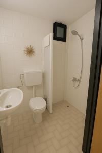 a bathroom with a toilet and a sink and a shower at Panorama Hotel Özdere in Ortaköy +11 photos