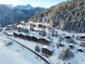an aerial view of a resort in the snow at Charmant 2 pièces avec balcon et parking au Col du Corbier - FR-1-573-107 in Le Biot