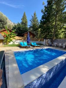 a swimming pool with blue water in a backyard at KiDRAK OTEL MONTENEGRO-1 in Faralya