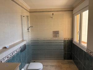 a bathroom with a toilet and a shower at Balcon de Jandia Ático Penthouse in Morro del Jable +5 photos