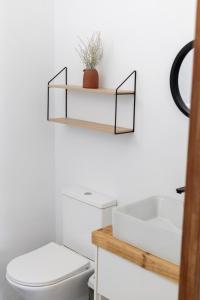 Stillewe Guest Cottages في Prince Alfreds Hamlet: حمام مع مرحاض ورف على الحائط