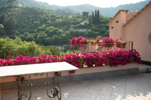 a balcony filled with lots of pink flowers at Casa Armonia by Vayadù in Alassio