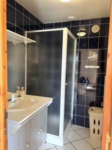 une salle de bain avec un lavabo et une douche dans l'établissement Haut de l'issue, à Ploubazlanec