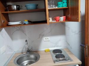 un comptoir de cuisine avec un évier et une cuisinière dans l'établissement Vila Nju Jork, à Sutomore