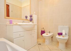 ein Badezimmer mit Waschbecken, Toilette und Spiegel in der Unterkunft Villa Bella Vista by Algarve Vacation in Albufeira + 42 Fotos