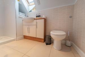 a bathroom with a white toilet and a sink at Tigh na Drochaid, Glen Nevis - Entire Apartment in Fort William +20 photos