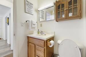 un baño con lavabo e inodoro en Voyagers Cabin, en Eagle River 19 fotos más