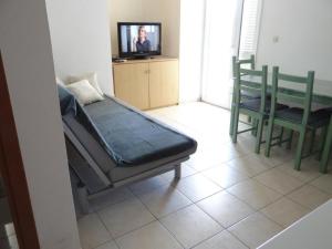 a living room with a couch and a table and a television at Apartment IB Studio Pag4 in Kustići