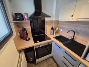 a small kitchen with a sink and a stove at Maison Floréal Giverny in Giverny +14 photos