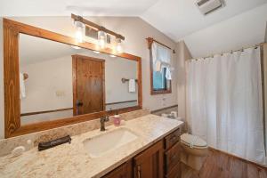 une salle de bain avec un lavabo et un miroir et des toilettes dans l'établissement Riverside Mountain Retreat, à Boone 24 autres photos