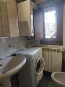 une salle de bains avec lave-linge et lavabo dans l'établissement Casa Carolina, à Montagna in Valtellina