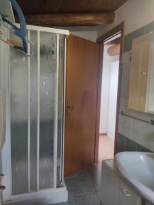une salle de bain avec douche et lavabo dans l'établissement Casa Carolina, à Montagna in Valtellina