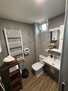 a small bathroom with a toilet and a sink at NINA LUX Apartment in Mavrovo +18 photos