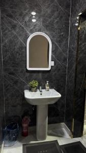 ‘Aryamにあるاستديو انيق بمدخل خاصの洗面台と鏡のあるバスルーム