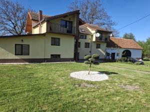a house with a tree in the front yard at Casa Dani in Sibişel