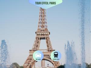 an image of the eiffel tower with the text tower rental rates at Escapade à 2 ou en petit groupe Appartement tout équipé Quartier résidentiel calme RER direct Parfait pour télétravail et détente in Saint-Maur-des-Fossés