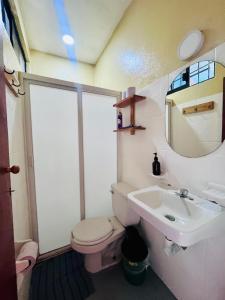 Brisas de ZicatelaにあるCasa Shula 2 AC Starlink 2min walk to beachのトイレと洗面台付きのバスルーム