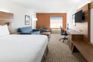 ラスベガスにあるHoliday Inn Express & Suites Las Vegas SW Springvalley by IHGのベッドと机があるホテルの部屋