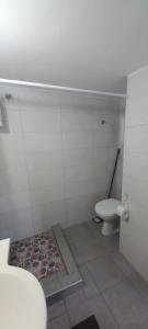 a bathroom with a toilet and a rug at Casa Rajac - By Isak in Polom