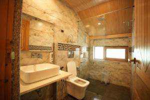 ein Badezimmer mit Waschbecken und Toilette in der Unterkunft Wooden Castle Hotel and Resort in Manali + 16 Fotos