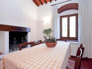 stół z rośliną w pokoju w obiekcie Pleasant Apartment with Swimming Pool,Garden,BBQ, Parking w mieście Lucolena in Chianti