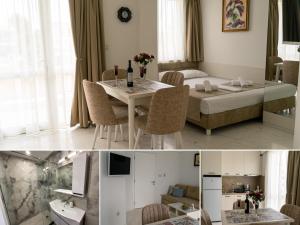 a living room and a bedroom with a table and a bed at Fengari - Luxurious Apartments in Keramoti