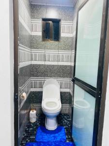 a small bathroom with a toilet and a shower at Navo Home Stay in Nadi