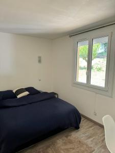 a bedroom with a bed and a window at Maison au calme, nature et paix in Trélissac