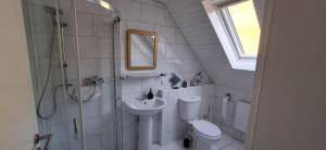 a bathroom with a toilet and a sink and a shower at Moselhof in Burg +8 photos