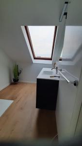 奥斯坦德Modern renovated duplex with unique and calming view T33的一间带水槽和天窗的浴室