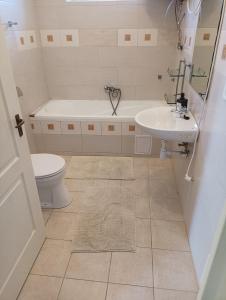 a bathroom with a tub and a sink and a toilet at Bandi Vendégház in Verpelét +24 photos