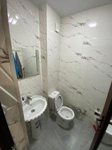 a bathroom with a white toilet and a sink at Leveta Botanical Garden in Batumi +50 photos