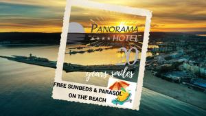 a flyer for a hotel with a picture of the beach at Panorama Hotel - Free EV Charging Station in Varna City