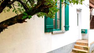 a building with green windows and a tree at Gare Dijon - Cour Petite Loge in Dijon